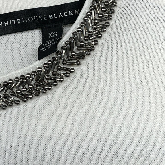 White House Black Market Women Blouse White Striped Beaded Long Sleeve Size XS - Picture 5 of 12